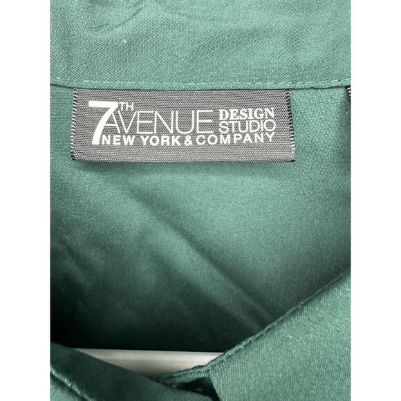 New York And Company 7th Avenue Dark Green Long Sleeve Button Up Shirt Sz Large - Picture 4 of 10